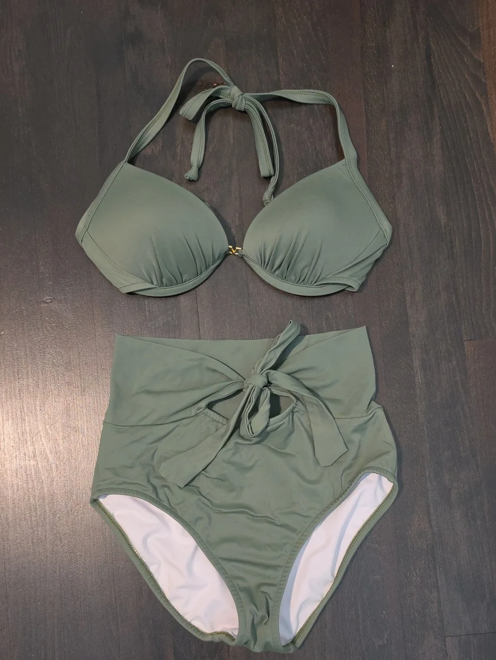 VENUS Sage Green High-Waist Halter Bikini Set